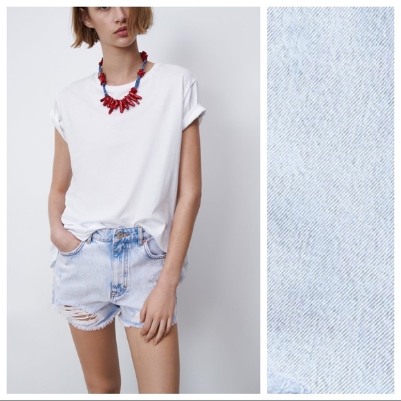 NWT. Zara Z1975 Snow Wash High Rise Frayed Ripped Denim Shorts. Size 8. - Picture 1 of 10